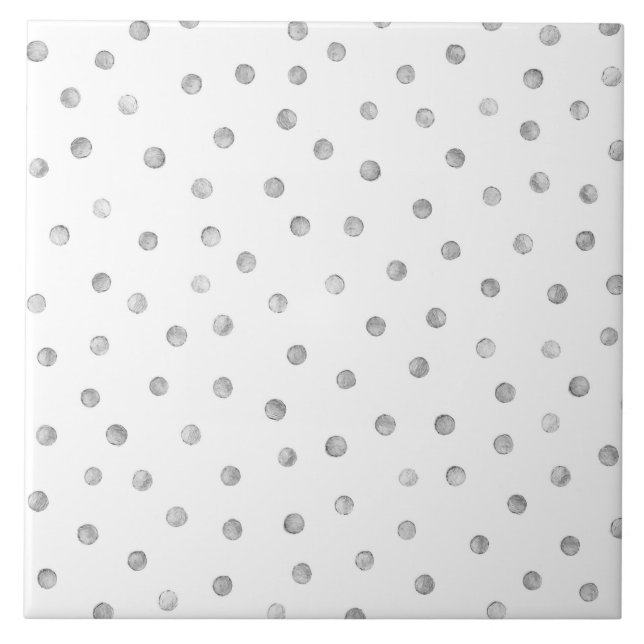 Grey White Confetti Dots Pattern Ceramic Tile (Front)