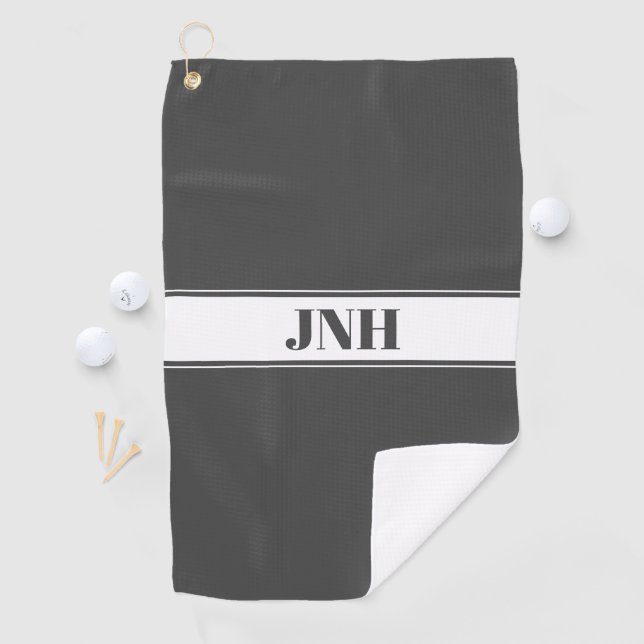 Grey & White Custom Name Stripe Golf Towel (InSitu)
