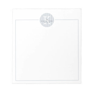 Grey White Custom Striped Circle Family Monogram Notepad