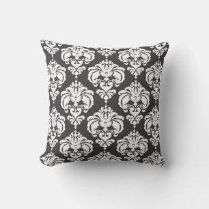 Grey & White Damask Modern Elegant Pattern Cushion