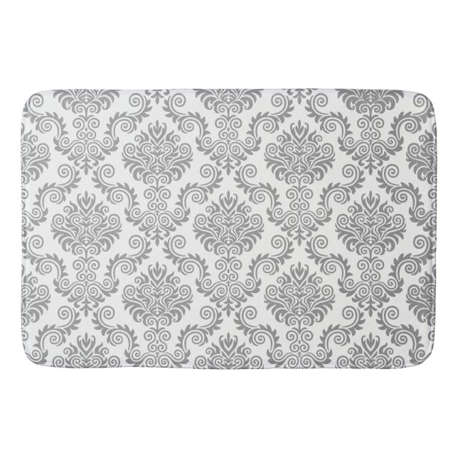 Grey & White Damask Pattern{pick your colour} Bath Mat (Front)