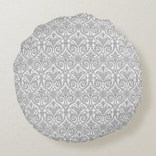 Grey & White Damask Round Pillow