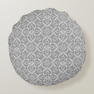 Grey & White Damask Round Pillow