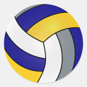 Grey, White, Dark Blue and Yellow Volleyball Classic Round Sticker