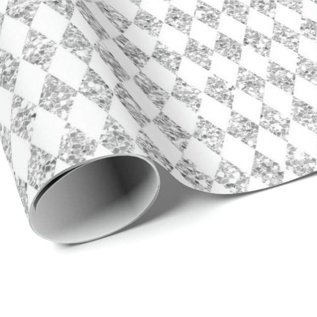 Grey White Diamond Cut Glam Glitter Sparkly Wrapping Paper (Roll Corner)