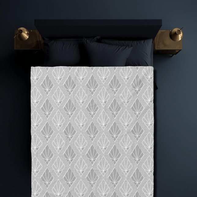 Grey & White Diamonds Art Deco Pattern  Fleece Blanket (Creator Uploaded)