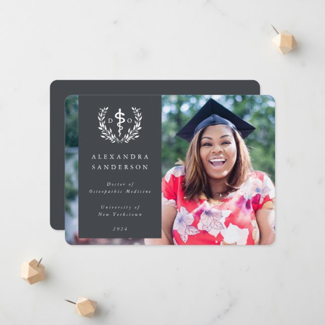 Grey+White Doctor of Osteopathic Medicine Photo Announcement (Front/Back In Situ)