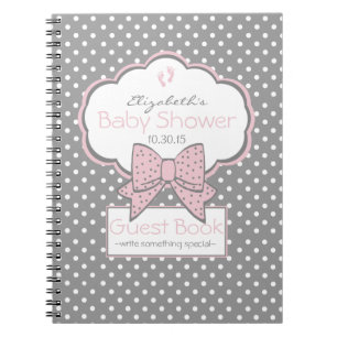 Grey White Dots and Pink- Baby Shower Guest Book -