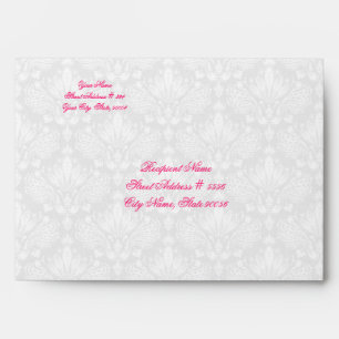 Grey & White Elegant Damasks & Flower Design Envelope