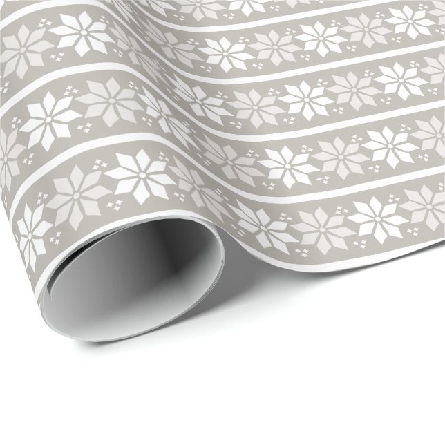Grey white Elegant Snowflake | Christmas Holiday Wrapping Paper (Roll Corner)