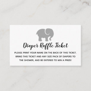 Grey & White Elephant Diaper Raffle Ticket Enclosure Card