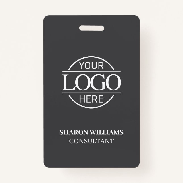 Grey White Employee ID with Custom Business Logo ID Badge (Front)