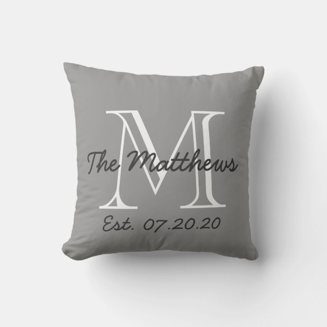 Grey White Family Monogram Cushion (Front)