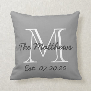 Grey White Family Monogram Cushion