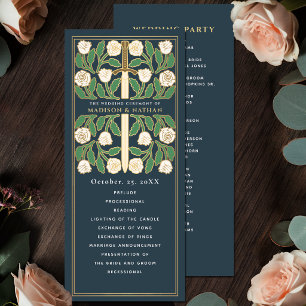 Grey White Floral Gold Sword Royal Wedding Program