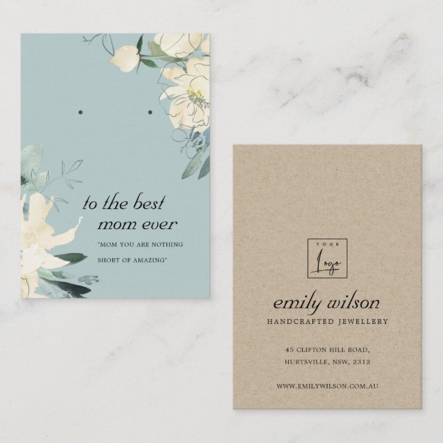 GREY WHITE FLORAL MOM GIFT EARRING DISPLAY CARD (Front/Back)