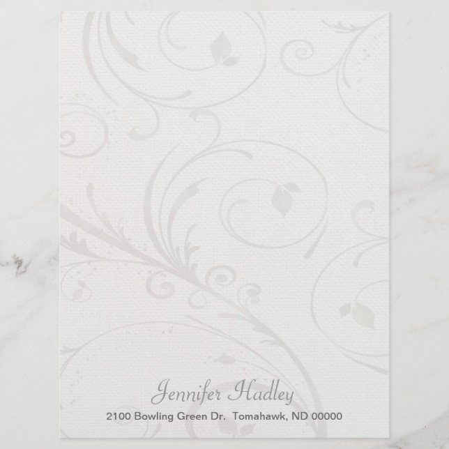 Grey & White Flourish Custom Letterhead Stationery (Front)