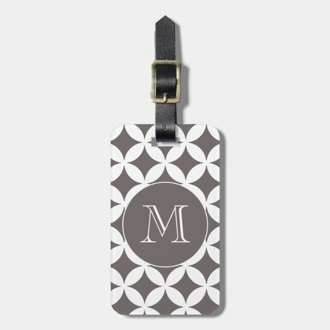 Grey White Geometric Pattern Custom Monogram Luggage Tag (Front Vertical)