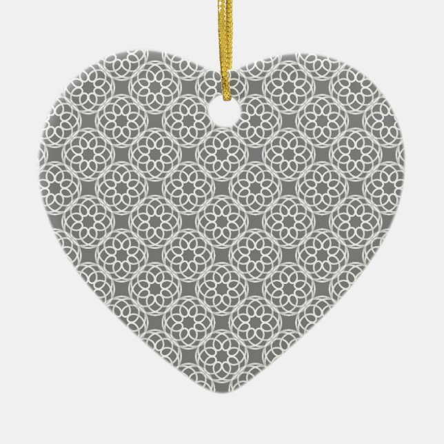 Grey White Geometric Seamless Pattern Ceramic Ornament (Front)