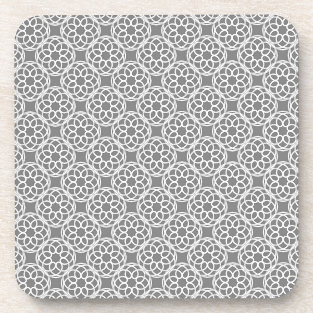 Grey White Geometric Seamless Pattern Coaster (Front)