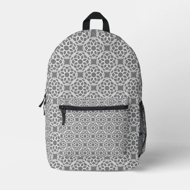 Grey White Geometric Seamless Pattern Printed Backpack (Front)