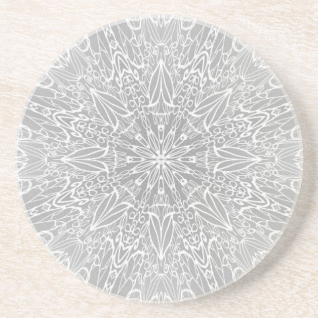 Grey white geometric star wheel  coaster (Front)