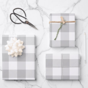 Grey White Gingham Check Plaid Neutral Farmhouse Wrapping Paper Sheet