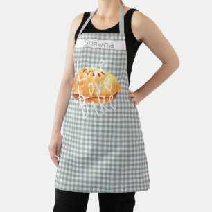 Grey White Gingham Live Love Bake Personalised  Apron