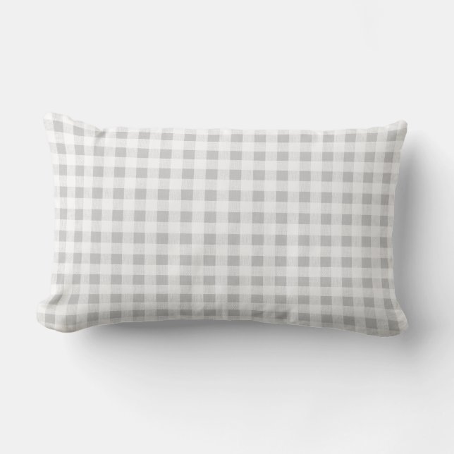 Grey White Gingham Pattern Lumbar Cushion (Front)