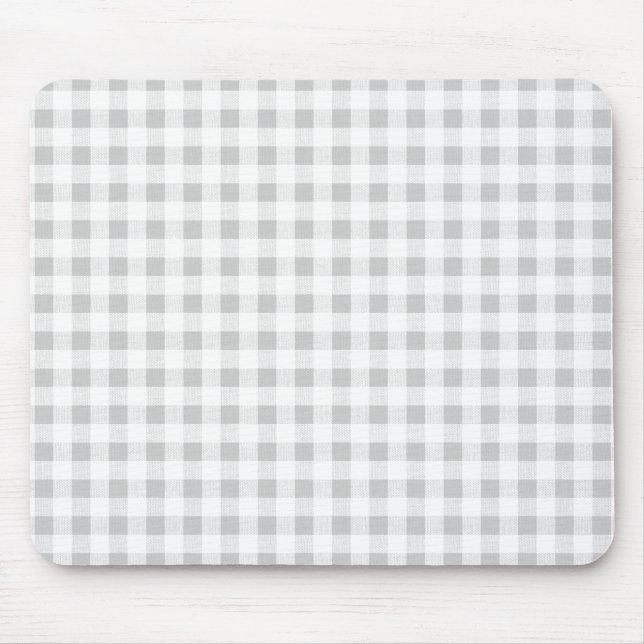 Grey White Gingham Pattern Mouse Pad (Front)