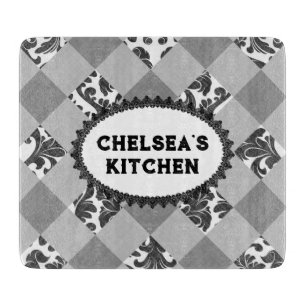 Grey White Gingham Vintage Country Cutting Board