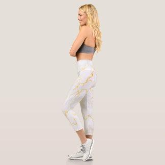 Grey white gold foil marble pattern capri leggings