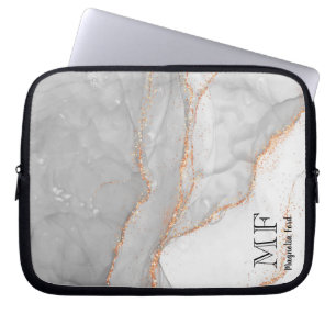 Grey White Gold Glitter Marble Customisable Laptop Sleeve