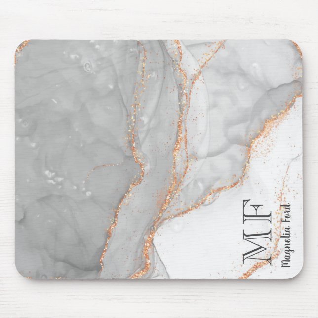 Grey White Gold Glitter Marble Customisable Mouse Pad (Front)