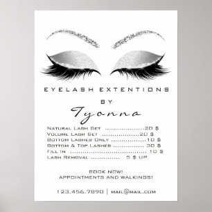 Grey White Gold Makeup Artist Lashes Price List Poster