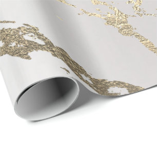 Grey White Gold Marble Shiny Glam Abstract VIP Wrapping Paper