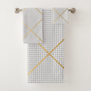 GREY WHITE GOLD MERMAID SCALE PATTERN  BATH TOWEL SET