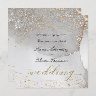 Grey White Gold Odyssey Elegant Sparkling Wedding Invitation