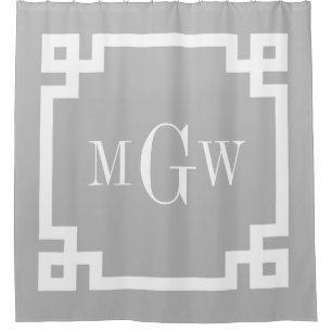 Grey White Greek Key #2 Framed 3I Monogram Shower Curtain