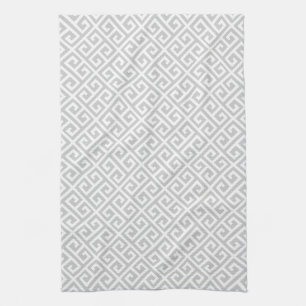 Grey & White Greek Key Pattern Tea Towel