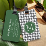 Grey White Green Houndstooth Pattern Monogram Luggage Tag<br><div class="desc">A classic and preppy design for anyone. Trendy colours and monograms are available. A retro pattern with a modern twist. Items are easier to customise when you replace all text first. If your art still needs to be adjusted, click on the Customise This button. This will take you to a...</div>