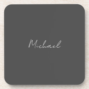 Grey White Handwritten Minimalist Your Name Coaster