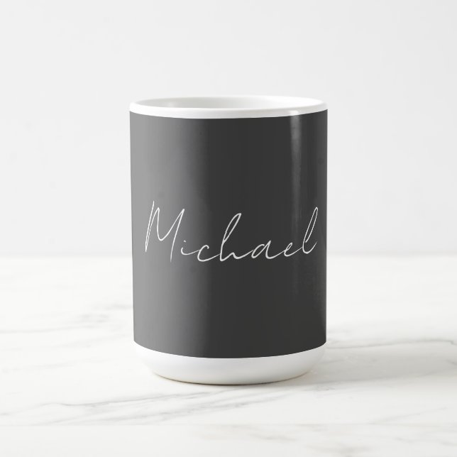 Grey White Handwritten Minimalist Your Name Coffee Mug (Center)