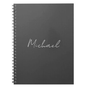 Grey White Handwritten Minimalist Your Name Notebook