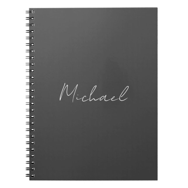 Grey White Handwritten Minimalist Your Name Notebook (Front)