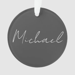 Grey White Handwritten Minimalist Your Name Ornament