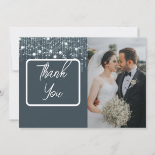 Grey & White Hanging Lights Photo Thank You Card