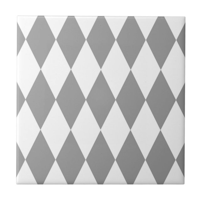 Grey White Harlequin Diamonds Pattern Design  Ceramic Tile (Front)