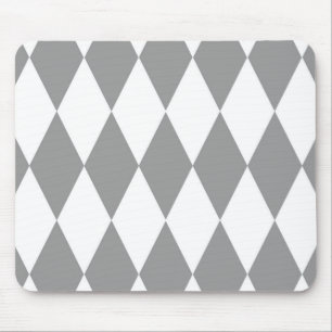 Grey White Harlequin Diamonds Pattern Design Mouse Pad