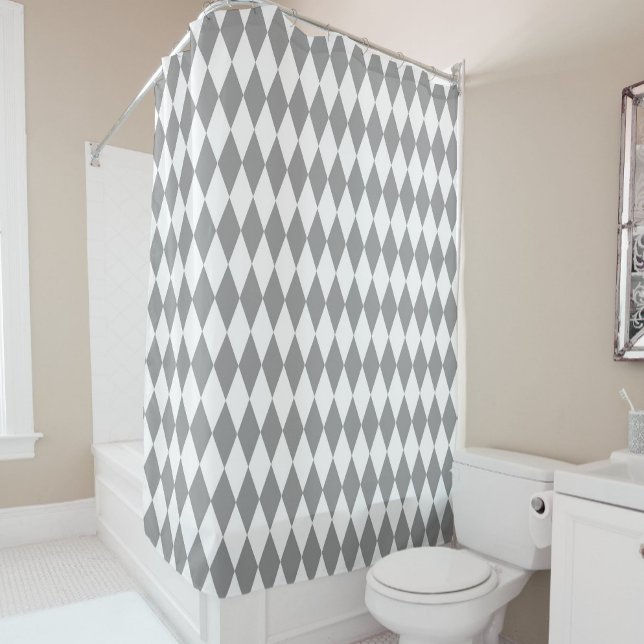 Grey White Harlequin Diamonds Pattern Design  Shower Curtain (Creator Uploaded)
